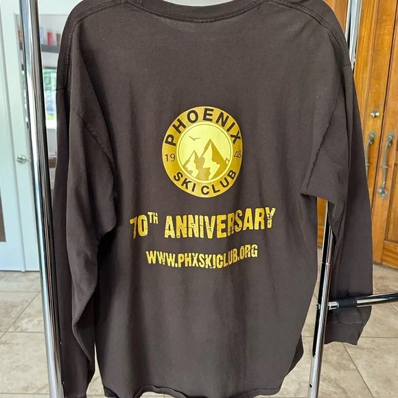 Vintage Phoenix SKI Club Graphic Long Sleeve T-Shirt Brown Cotton Shirt Size XL - Picture 5 of 6
